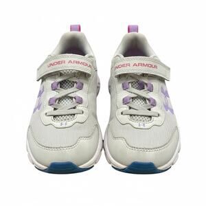 Under Armour Girls Sneakers Size 1.5Y Gray Purple Hook Loop Athletic Shoes